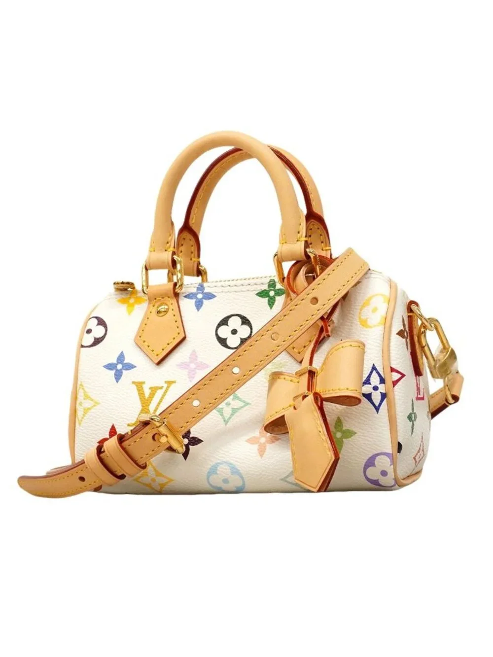 Louis Vuitton Handbag Monogram Multicolor Nano Speedy Blanc 2-Way